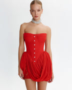 Red Off-Shoulder Drape Sculpt Mini Dress