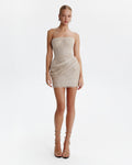 Straight Neck Sleeveless Sculpt Beige Corset Dress