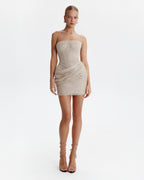 Straight Neck Sleeveless Sculpt Beige Corset Dress