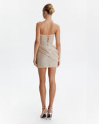 Straight Neck Sleeveless Sculpt Beige Corset Dress