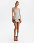 Nude Silver Embroidery Velvet Bow Mini Dress