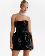 Straight Neck Waist Hip Black Sequin Dress