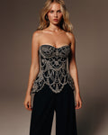 Black Mesh Gem Embroidery Sculpt Corset