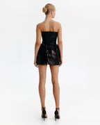 Straight Neck Waist Hip Black Sequin Dress