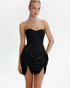 Side Drape Edgy Satin Black Skirt