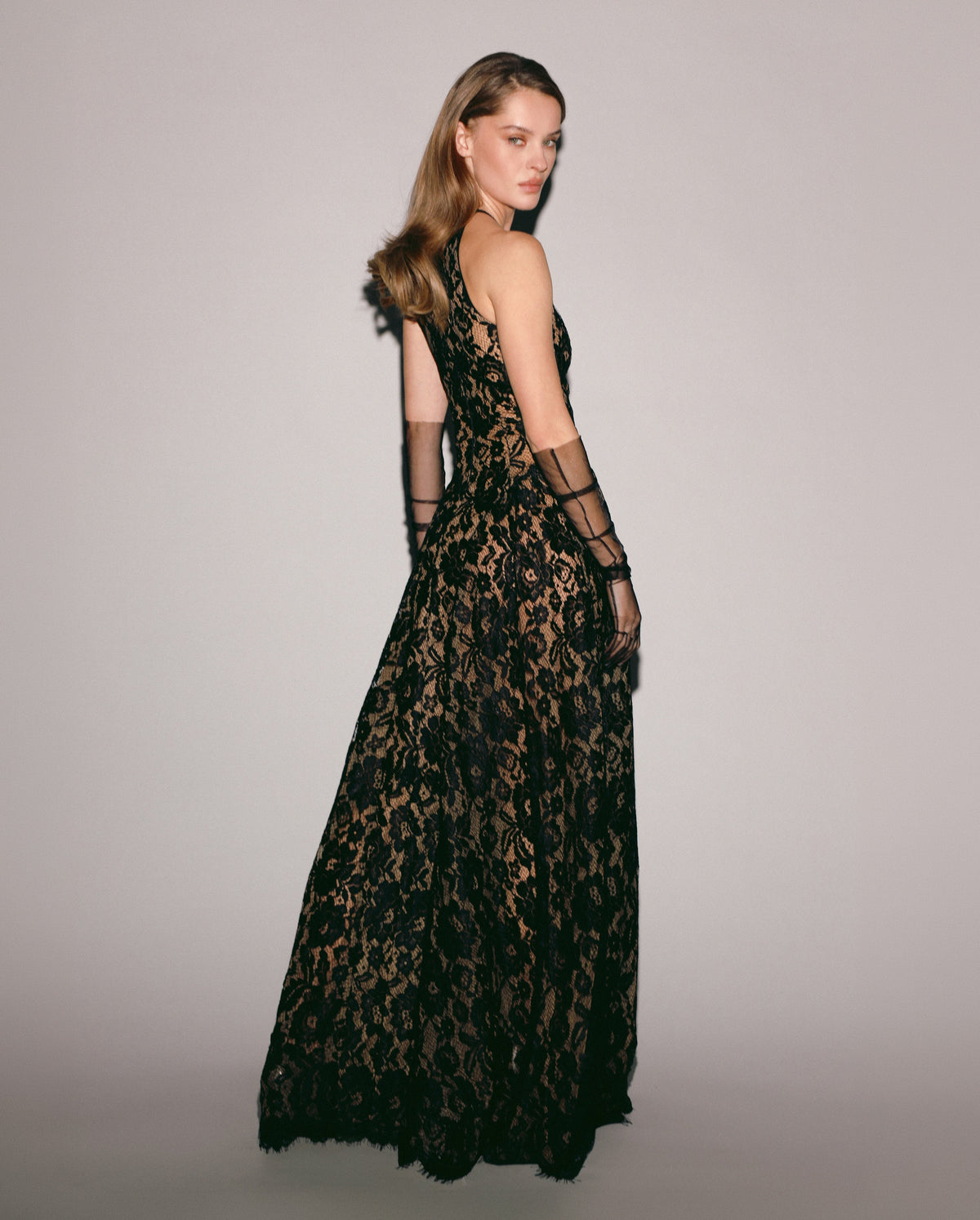 Airy Off-Shoulder Fitted Lace Maxi Dress