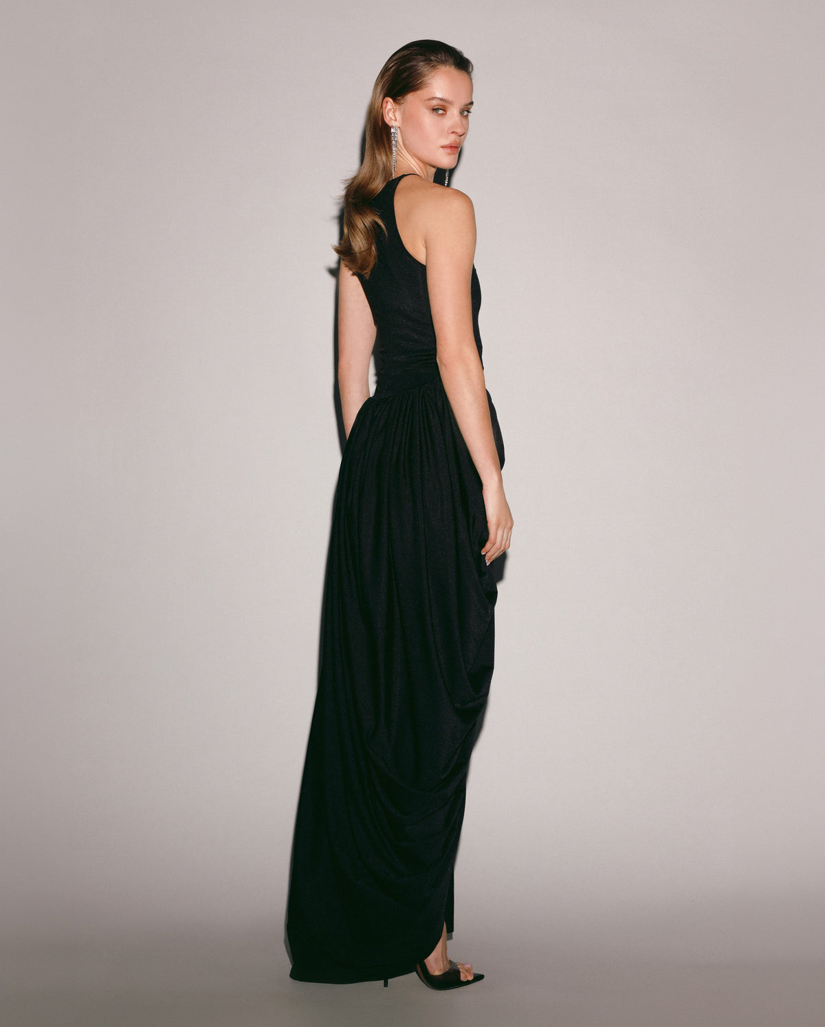 Draped Shaping Slit Evening Maxi Dress