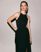 Draped Shaping Slit Evening Maxi Dress