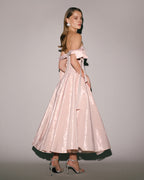 Misty Rose Pearlescent Taffeta Bow Midi Dress