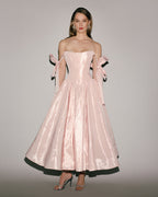 Misty Rose Pearlescent Taffeta Bow Midi Dress