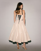 Nude Black Contrast Taffeta Corset Midi Dress