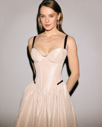 Nude Black Contrast Taffeta Corset Midi Dress