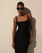 Stretch Fabric Draped Fitted Midi Dress