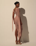 Tea Rose Smoky Mesh V Neck Midi Dress