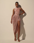 Rose Gold Velvet Halter Midi Dress