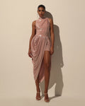 Rose Gold Velvet Halter Midi Dress