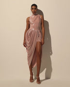 Rose Gold Velvet Halter Midi Dress