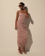 Liquid Rose Gold Fitted Midi Dress