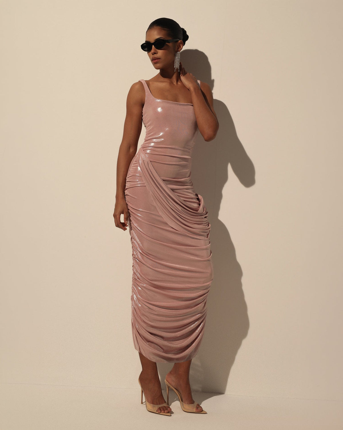Liquid Rose Gold Fitted Midi Dress