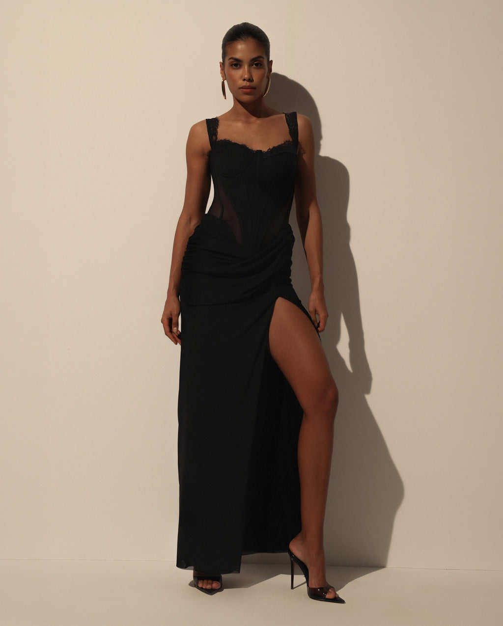Deep Black Italian Mesh Refined Dress