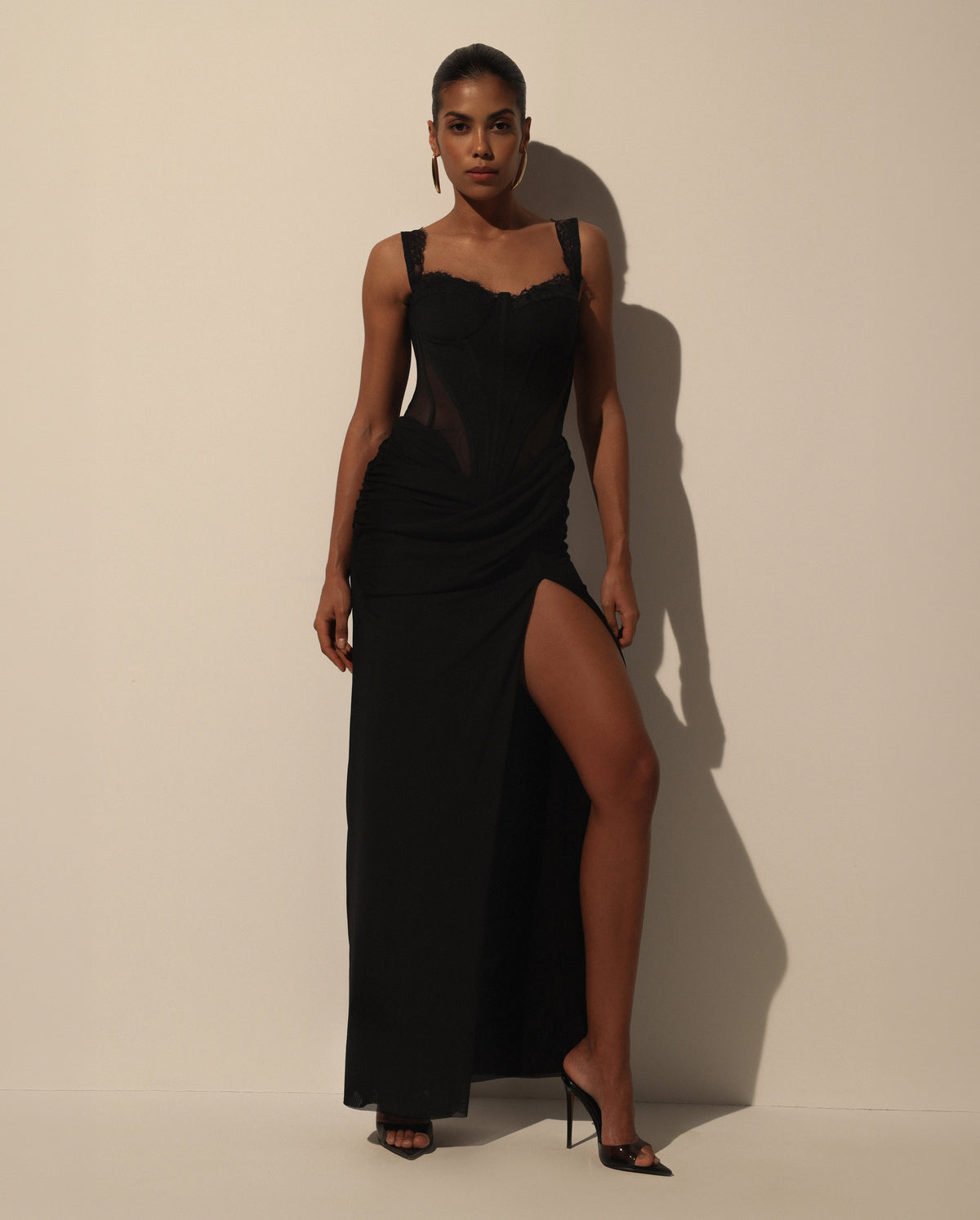 Deep Black Italian Mesh Refined Dress