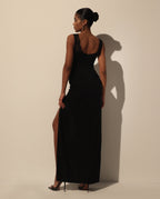 Deep Black Italian Mesh Refined Dress