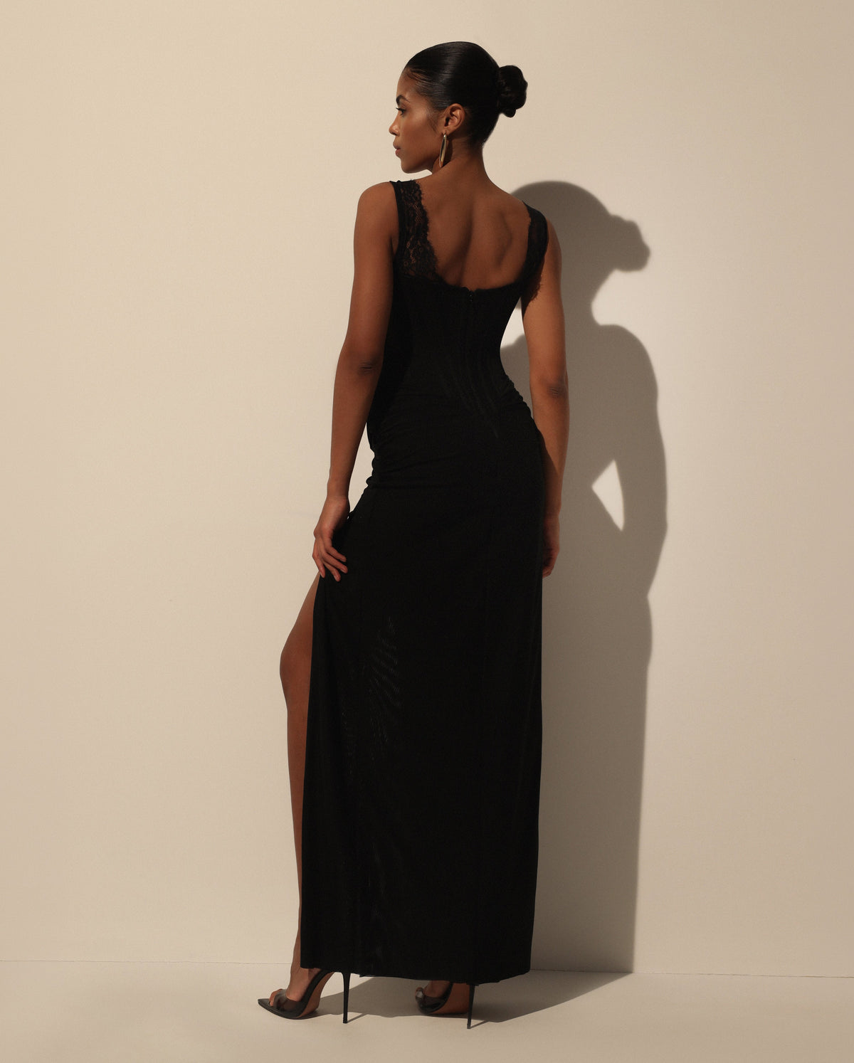 Deep Black Italian Mesh Refined Dress