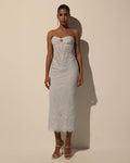 Light Blue Bead Embroidery Lace Corset Midi Dress