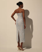Light Blue Bead Embroidery Lace Corset Midi Dress