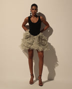 Olive Organza Handmade Floral Mini Skirt