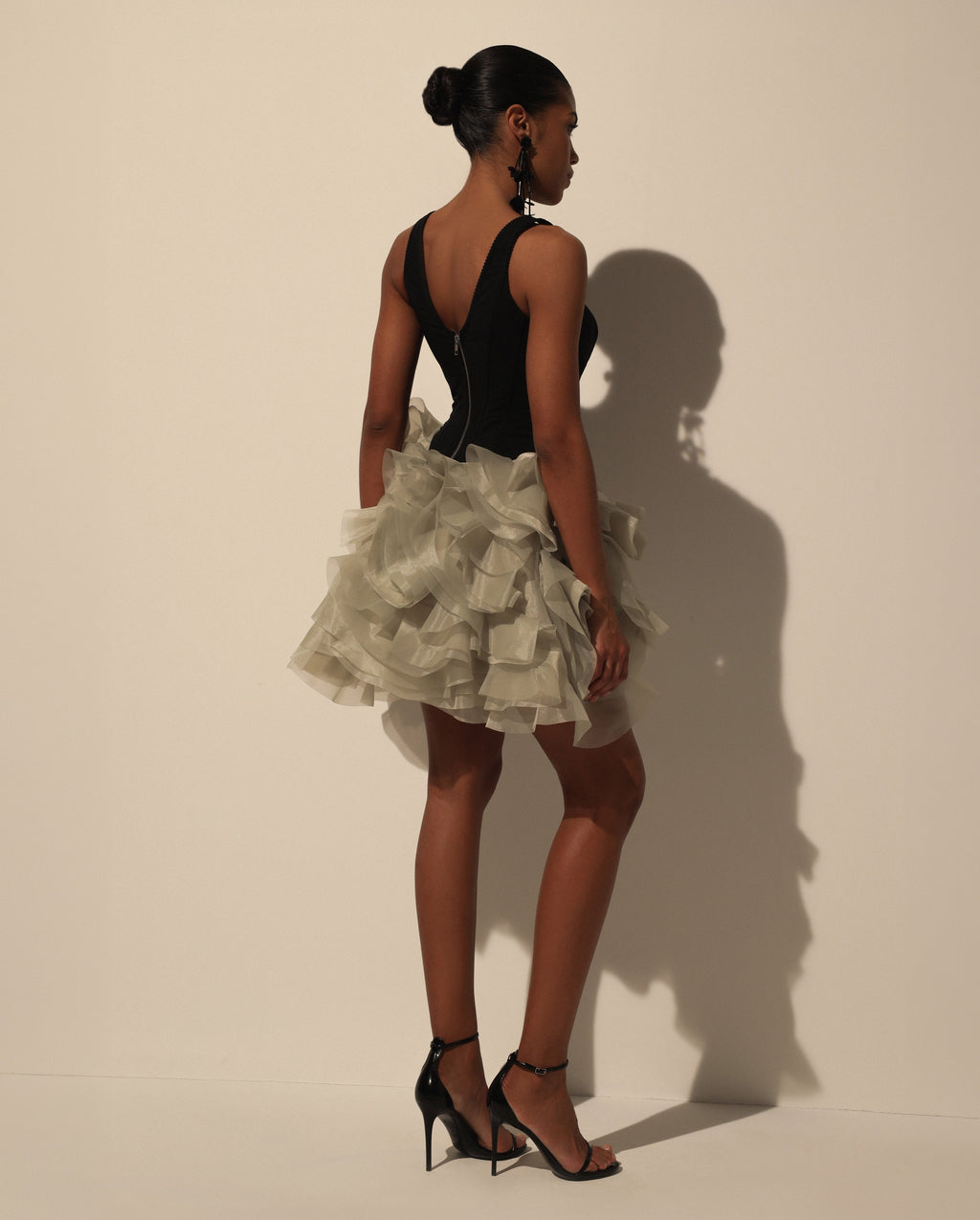 Olive Organza Handmade Floral Mini Skirt