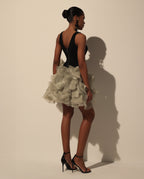 Olive Organza Handmade Floral Mini Skirt