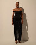 Black Sequin Lace Embroidered Maxi Skirt