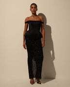 Black Sequin Lace Embroidered Maxi Skirt