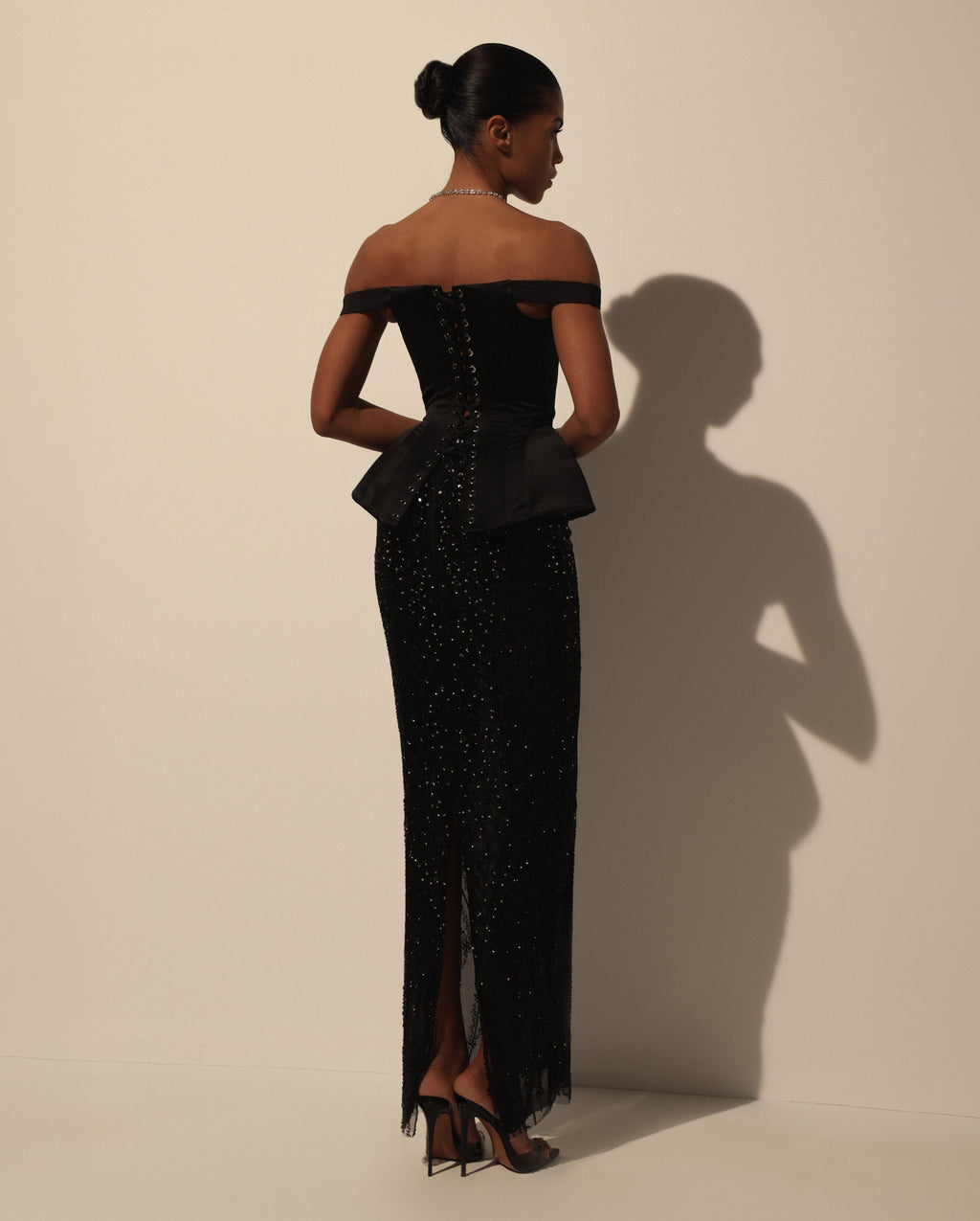 Black Sequin Lace Embroidered Maxi Skirt