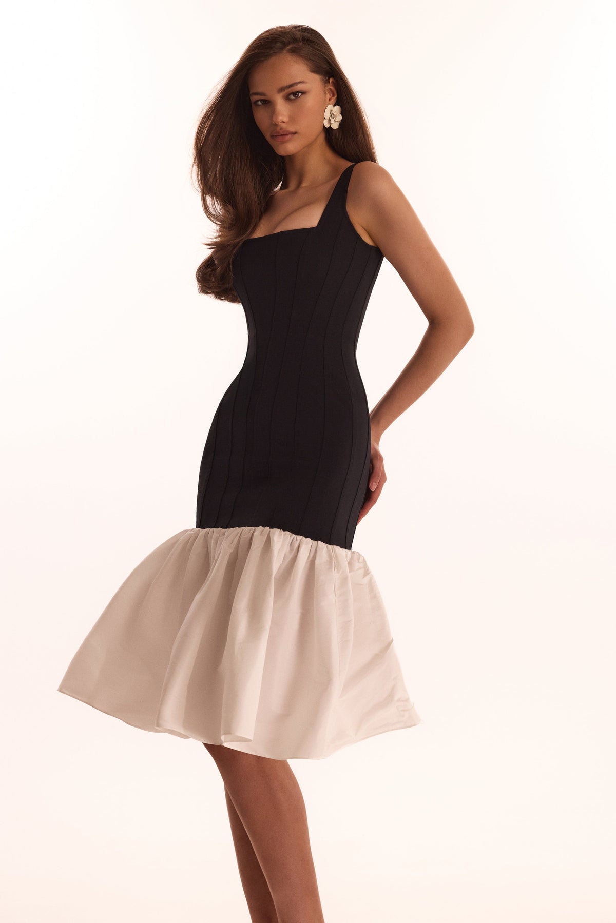 Wide Strap Fitted Detachable Ruffle Dress