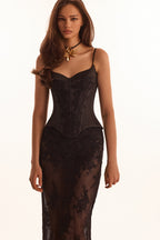 Black Lace Satin Boned Corset Top
