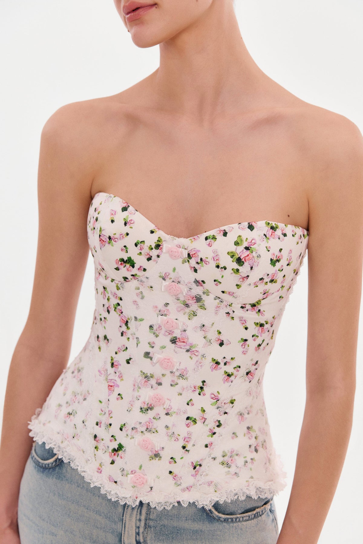 Lace-Trim Bow Lace-Up Romantic Corset