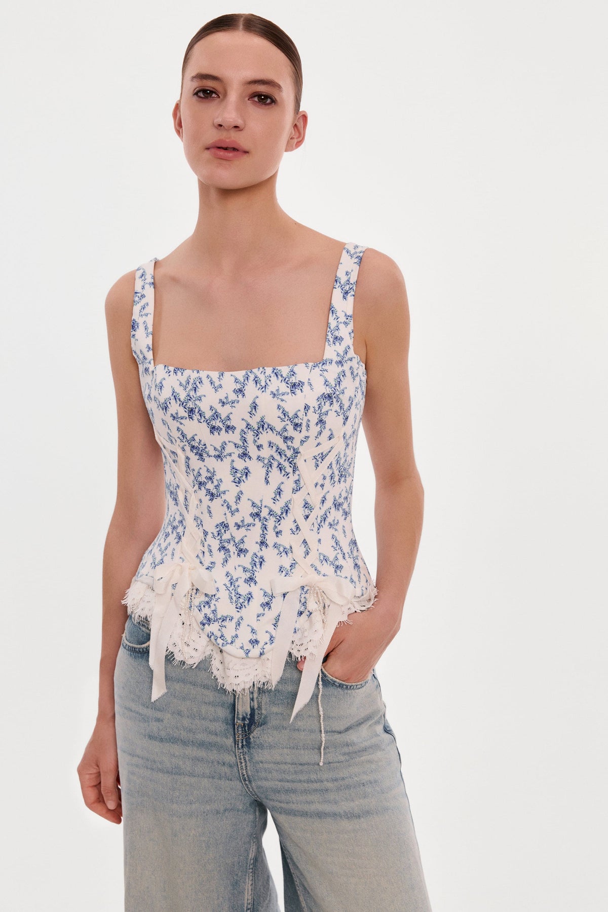 Blue-Lavender Cottage-Core Satin Corset