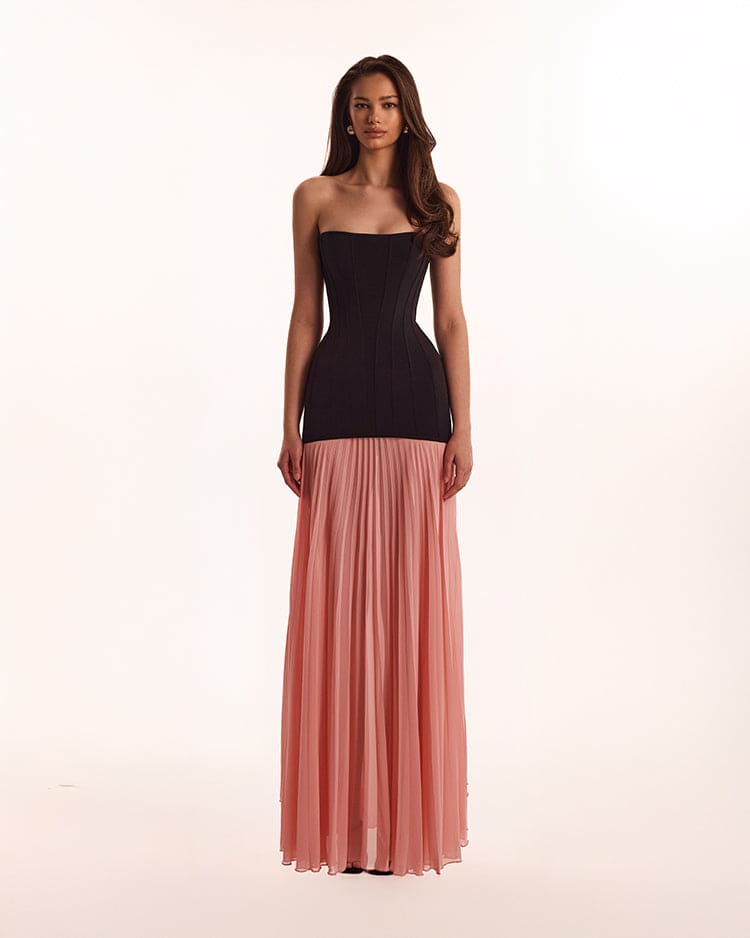 Black Pink Two-Piece Strapless Dress