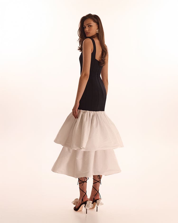 Wide Strap Fitted Detachable Ruffle Dress