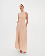 Fitted-Pleated A-Line Nude Formal Dress