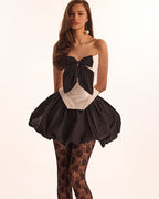 White Taffeta Geometric Bow Corset Top