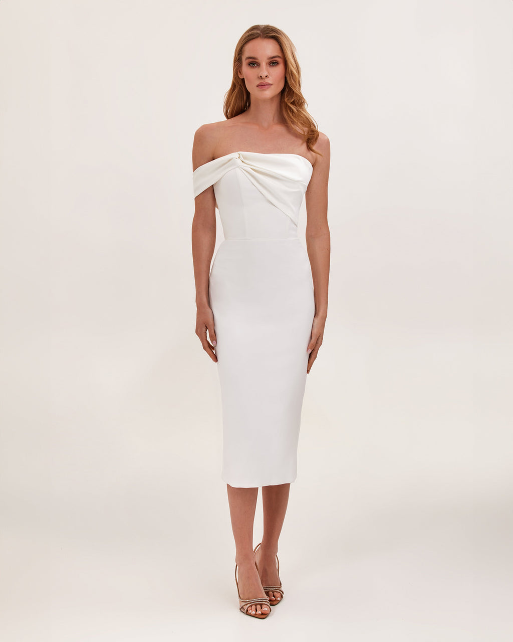 Asymmetrical-Knot One-Off-Shoulder Evening Gown