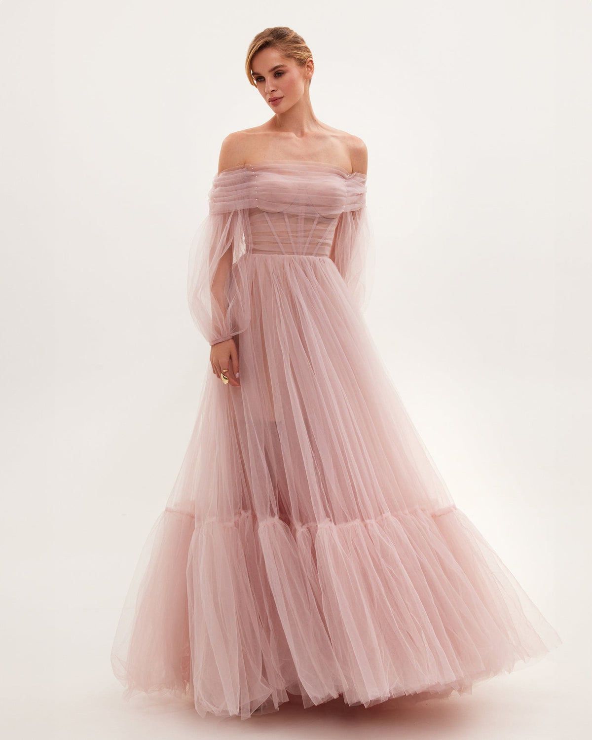 Misty-Rose Tulle Prom Evening Dress