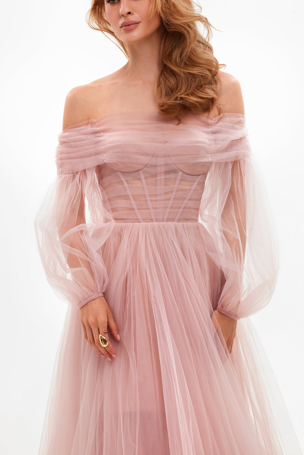 Misty-Rose Tulle Prom Evening Dress