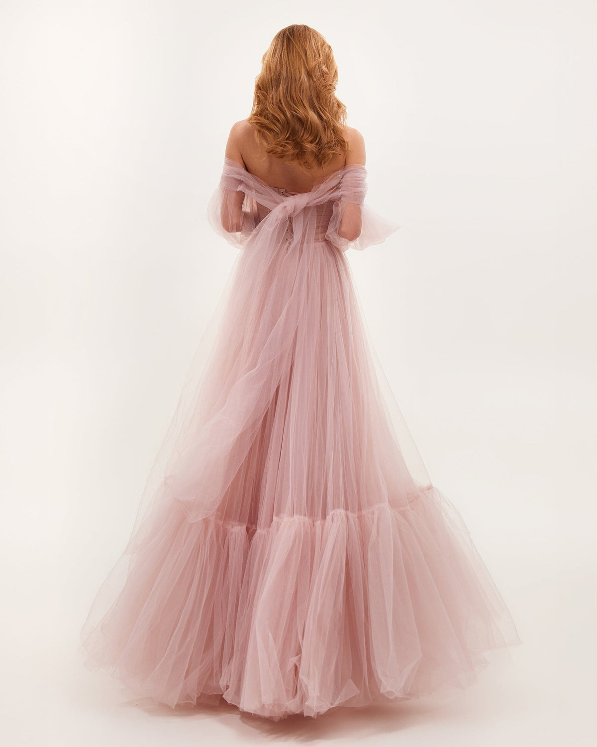 Misty-Rose Tulle Prom Evening Dress