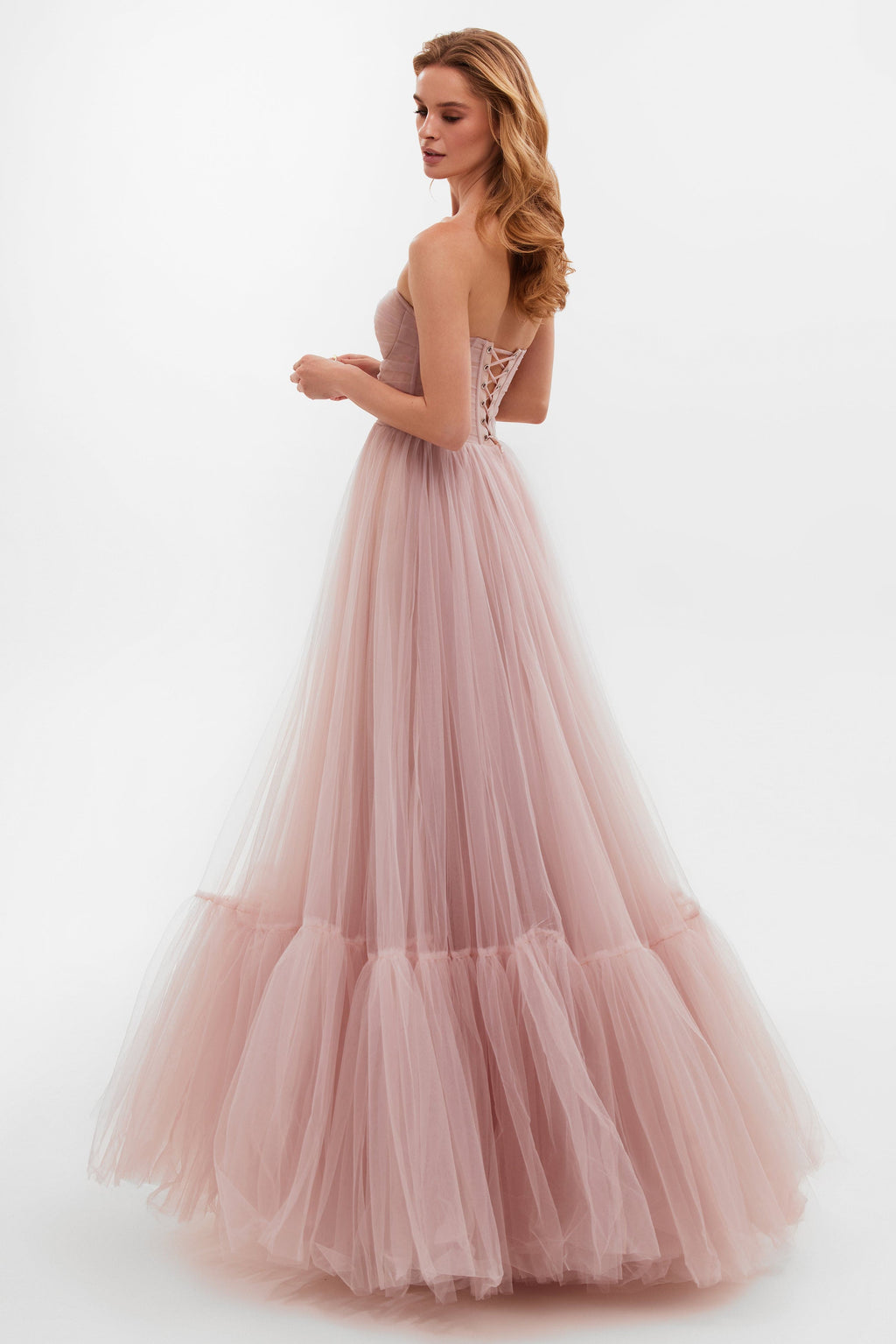 Misty-Rose Tulle Prom Evening Dress