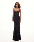 Black Sequin Spaghetti-Strap Sheer Mermaid Gown